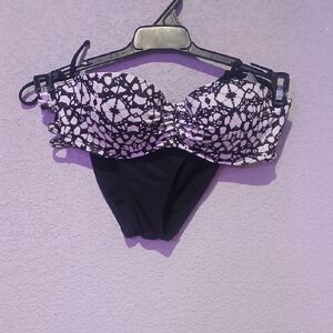 Black and White Floral Bikini Set